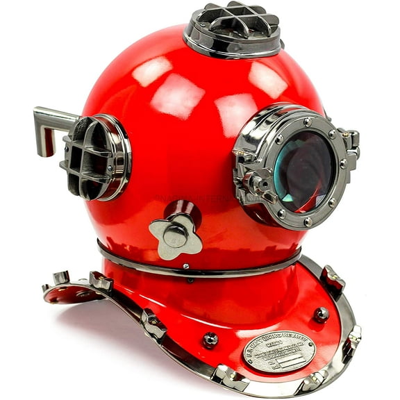 18" US Navy Scuba Diving Nautical Helmet | Maritime Ship's Decorative Red Cobalt Premium Snorkeling Helmets | Nagina International (18 Inches, Red Cobalt)