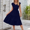 thumbnail image 3 of Vestido de mujer de una línea sin mangas con cuello en V vestido largo suave para cóctel (azul marino S) FLhrweasw Para estrenar, 3 of 8