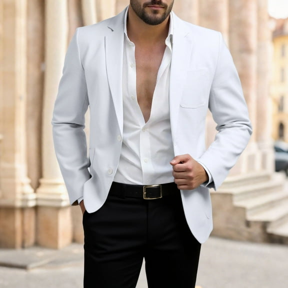 Men's Blazer, Single-Breasted Notch Lapel Long Sleeve Jacket with Multiple Pockets, Made from Soft Polyester for Comfort, Ideal for Casual and Formal Occasions