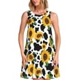 thumbnail image 1 of Balery Cute Cow Print Sunflower D Vestidos de verano para mujer con estampado: vestido holgado sin mangas, vestido playero informal y cómodo para días calurosos., 1 of 7