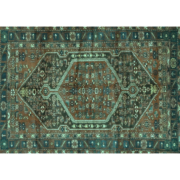 Ahgly Company Machine Washable Indoor Rectangle Persian Turquoise Blue Traditional Area Rugs, 5' x 7'