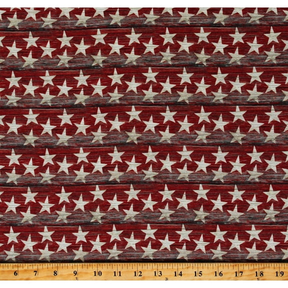 Cotton Sweet Land of Liberty Woodgrain Stars Patriotic USA Red Cotton Fabric Print by the Yard (21661-RED-CTN-D)