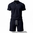 thumbnail image 4 of TaTaai Mens Two Piece Set Mens Solid Color Short Sleeve Shirt with Drawstring Shorts Casual Sports Summer Set Gift, 4 of 6