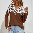 thumbnail image 2 of Pull Décontracté en Maille Gaufrée Léopard Col en V Manches Longues Bouton devant Pull Doux pour Femmes Café TG, 2 of 5