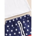 thumbnail image 6 of Suealasg Baby Boys 4th of July Outfits Short Sleeves Letter Print T-Shirt and Elastic Star Stripe Shorts Set 6M 1T 2T 3T Toddler Boys Summer Independence Day Clothes, 6 of 7