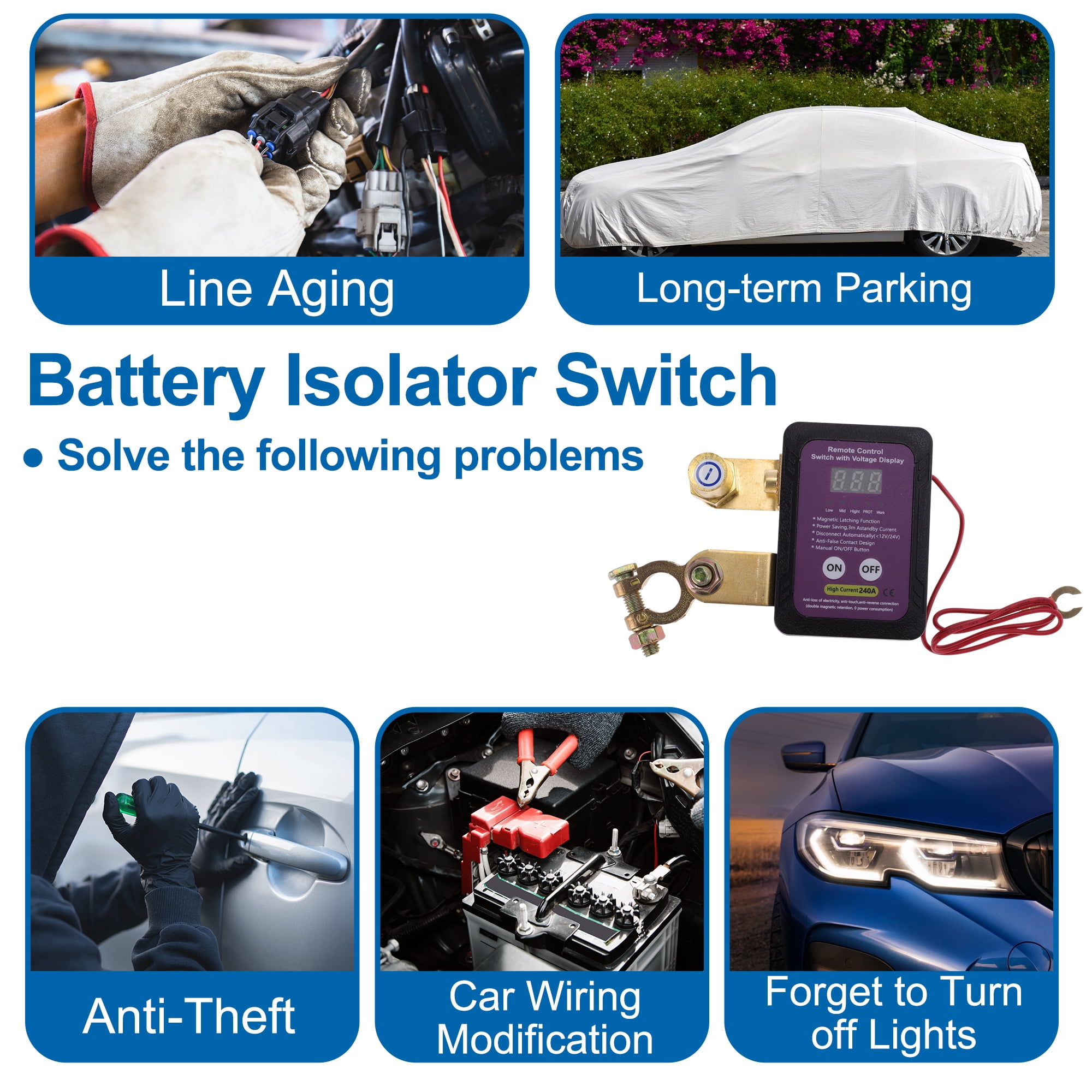 Battery Disconnect Switch 12V Battery Power Cut Isolator Kill Switch ON/Off Batteries Cut Off Switches for Cars Vehicles RVs and Boats 1 Set