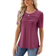 thumbnail image 6 of SHIBEVER Women Summer Tops Trendy Crew Neck Casual Short Sleeve Blouse Fit Solid Color Tee Pleated Ladies Blouses Red Tshirt Size M, 6 of 6