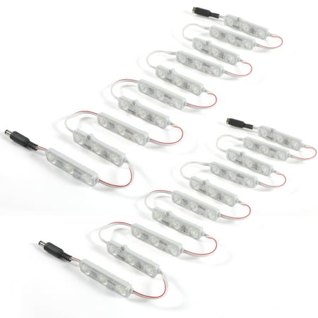 

M&T Displays 2x10 pcs 2835 3 LED Module 12V DC 6500K White 100LM 160 deg Lens Adhesive Tape Male Female Jack IP67 Water Resistant Outdoor Letter Sign Billboard Backlight Home Garden Party Decoration