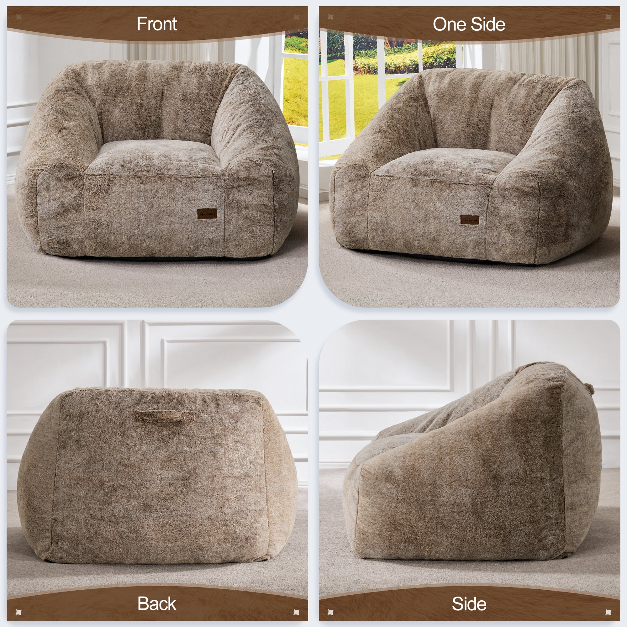 Hobestluk Oversized Bean Bag Chair for Adults with Filler, Large Cozy Reading Chair, Comfortable Lounge Chair for Living Room and Bedroom (Brown Two-Tone)