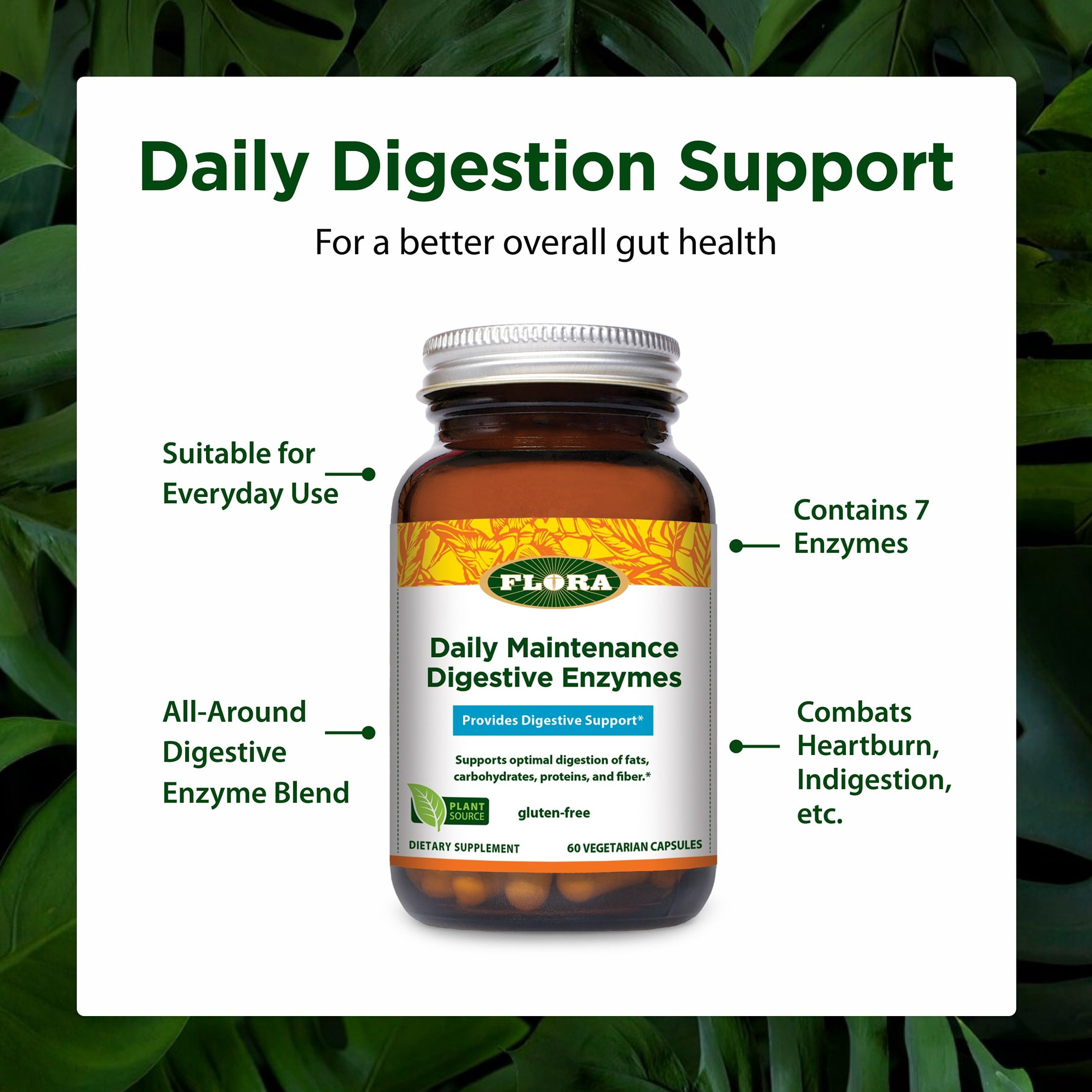 Flora Daily Maintenance Digestive Enzymes - Contains 7 Enzymes for