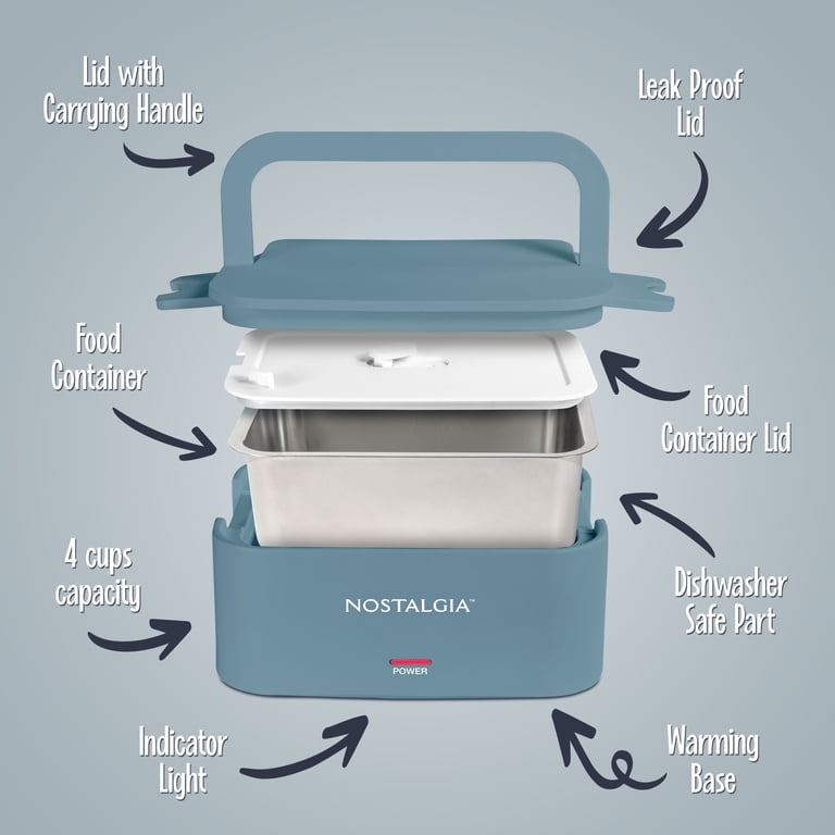 Nostalgia 32 oz. Portable Heated Lunch Box, Ocean Blue - Walmart.com