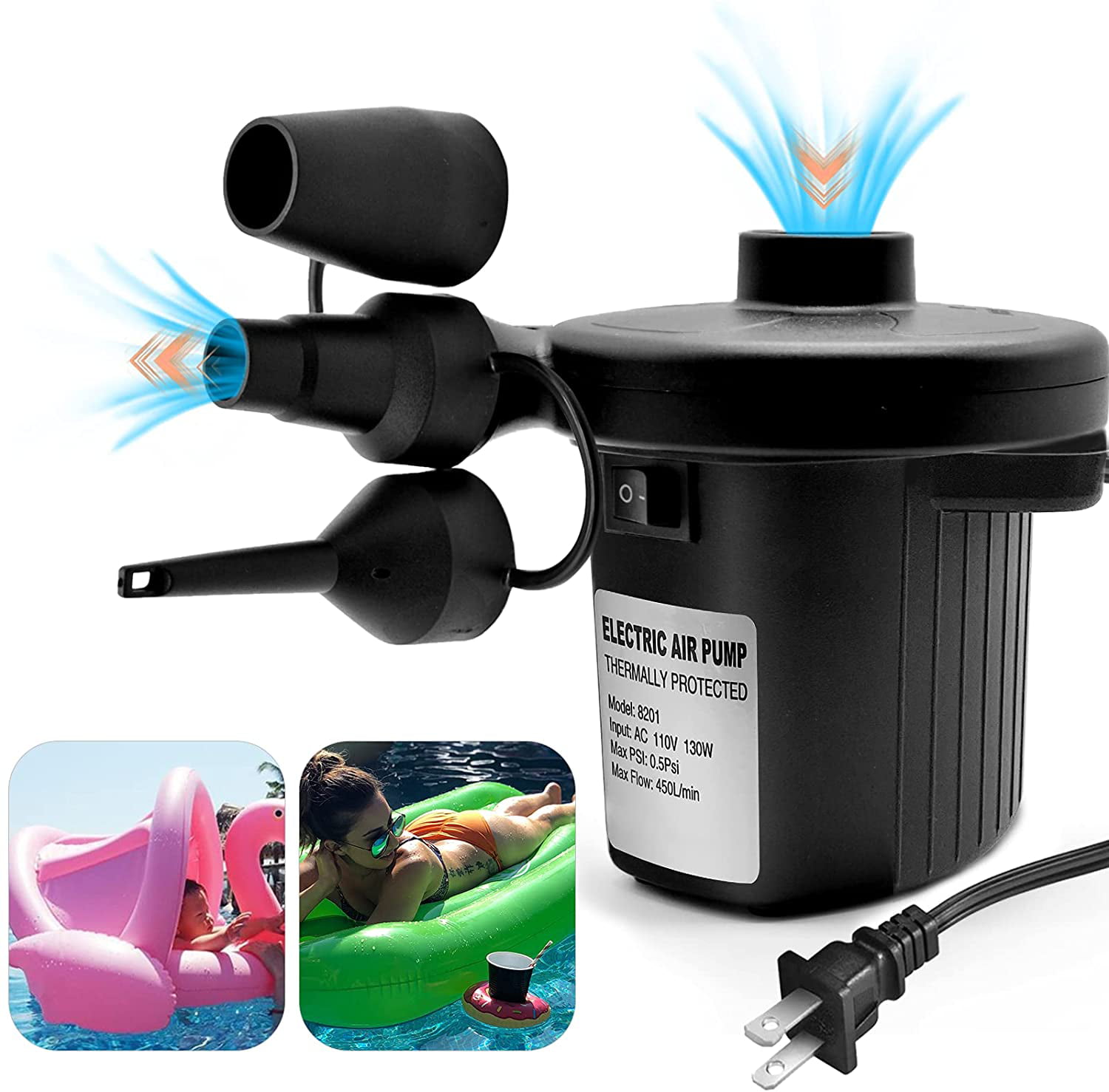 Electric Air Pump Inflator For Inflatable Bed Mattress Boat Paddling Pool Car 