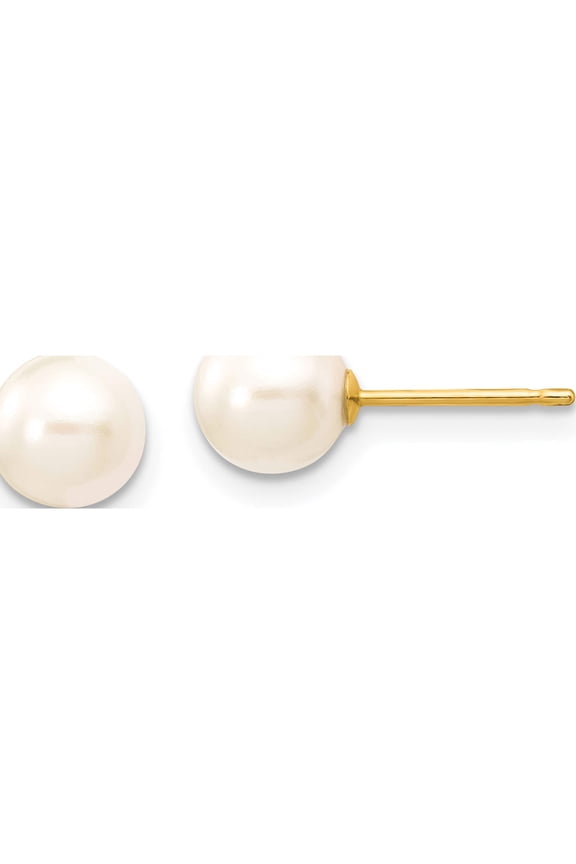 14K Yellow Gold 6-7mm Round White Saltwater Akoya Cultured Pearl Stud Post Earrings Made In Canada xf300e