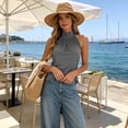 thumbnail image 2 of TEAJOPSUU Womens Summer Tank Tops Loose Fit Mock Neck Halter Sleeveless Shirts Solid Color Casual Comfy Blouses for Everyday Office Wear A-Dark Gray, 2 of 8