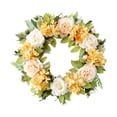 thumbnail image 1 of Corona de primavera para puerta de entrada, corona de flores artificiales, hojas verdes para inauguración de la casa. Champán, 1 of 9