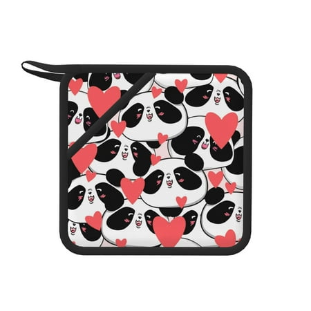 

1 Pc Silicone Anti-Hot Hot Pads Oven Mitts Heat Resistant Pot Holders With Pockets Non Slip Oven Glove Potholder For Kitchen Cooking Bbq Baking 7.1in Cute Panda Love Heart