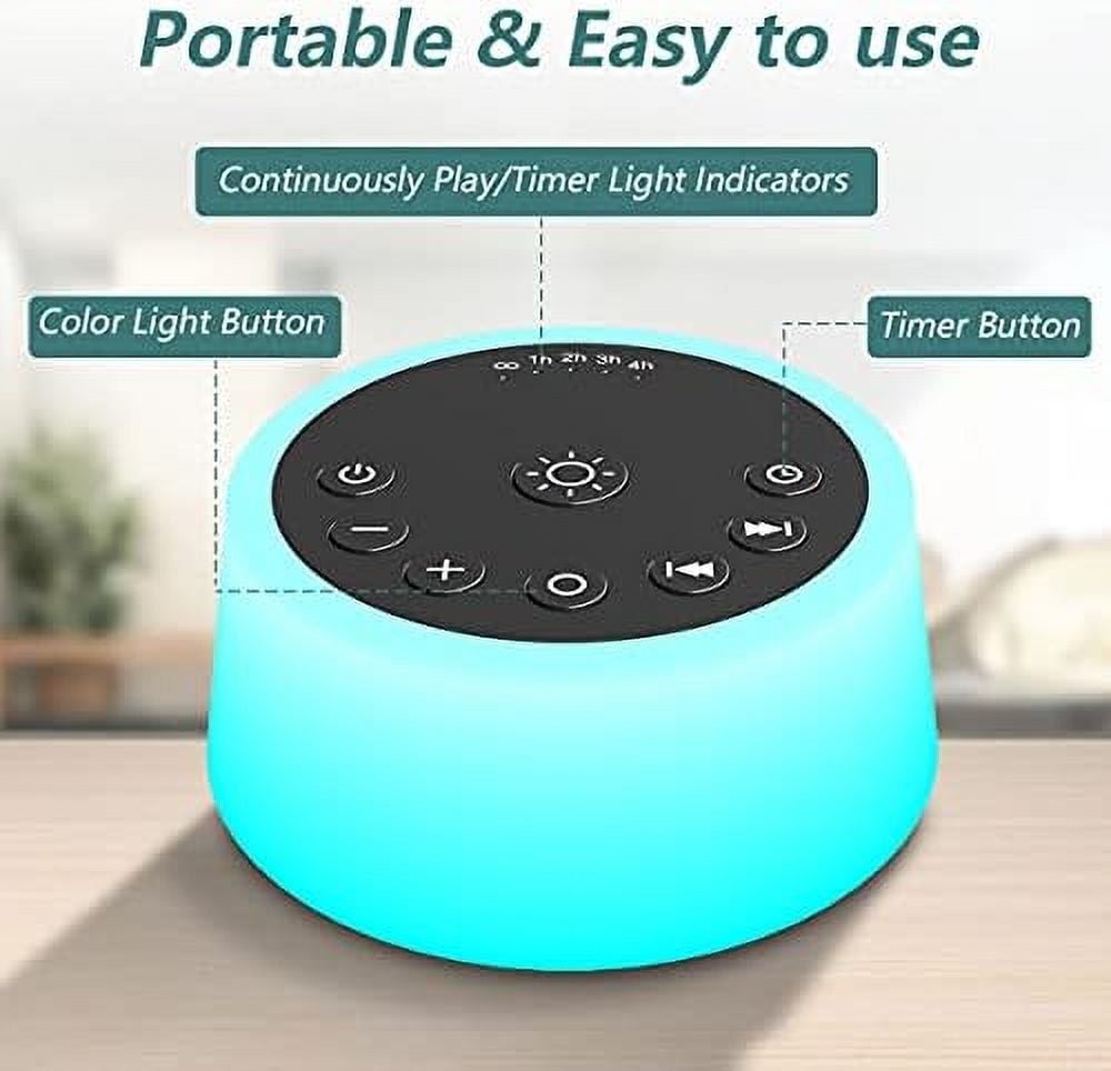 Sound Machines with 10 Colors Night Light 25 Soothing Sounds and Sleep White Noise Machine 32 Volume Levels 5 Timers Adjustable Brightness Memory Function for Adults Kids Baby Black
