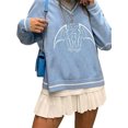 thumbnail image 1 of Okbabeha Women's V Neck Sweaters, Heart Long Sleeve Bat Print Loose Knit Tops, 1 of 9