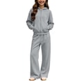 thumbnail image 5 of Sakuulaan Girls 2‑Piece Fleece Tracksuit Set, Full‑Zip Hooded Jacket & Relaxed Pants, Warm Polyester Casual Outfit for Kids 5‑14 Years, 5 of 8