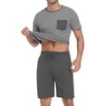 thumbnail image 3 of GIRUNS Men's Pajama Sets 2 piece Sets Crew Neck Shorts Sleeve and Shorts with Pocket Pjs Sleepwear Set Dark Grey XL, 3 of 8