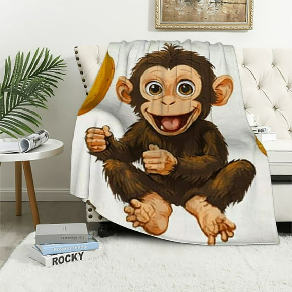 SHERONV Kids Cute Monkeys Fleece Throw Blanket Cartoon Monkey Banana Decor Sherpa Blanket Boys Girls Wild Animal Pattern Plush Blanket Natural Wildlife Fuzzy Blanket for Sofa Bed Couch 40x50in