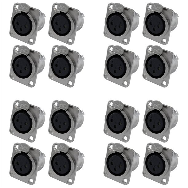 XLR Clavija Hembra De 3 Clavijas - Conectores De Montaje En Panel Serie D Tamaño XLR-F - 16 PAQUETES
