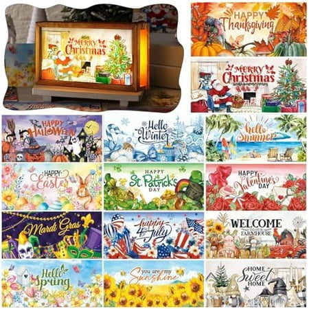 17 Pcs Interchangeable Holiday Season Sign Fall Thanksgiving Christmas Winter Night Light Shadow Box LED Welcome Wood Sign for Table Decorative Wooden Seasonal Decorations Ornament Gifts 17 Pcs Interchangeable Holiday Season Sign Fall Thanksgiving Christmas Winter Night Light Shadow Box LED Welcome Wood Sign for Table Decorative Wooden Seasonal Decorations Ornament Gifts