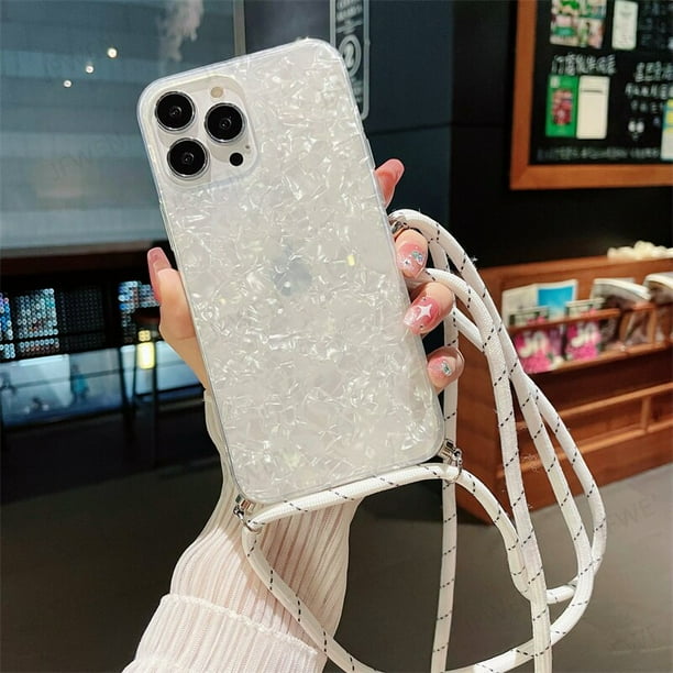 Funda de teléfono con cordón cruzado, carcasa trasera de PC dura con purpurina de mármol para iphone 14, 12, 13, Mini, 11 Pro Max, XS, X, XR, 7, 8 Plus, SE, 2, 3 Fivean unisex