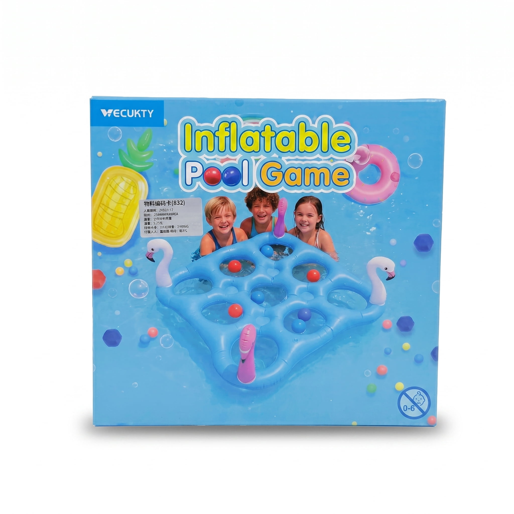 Vecukty 55.2in x 55.2in Flamingo Inflatable Pool Float Tic-Tac-Toe Game Set with 10 Balls & 4 Rings for Pool Beach Party Water Games, Unisex