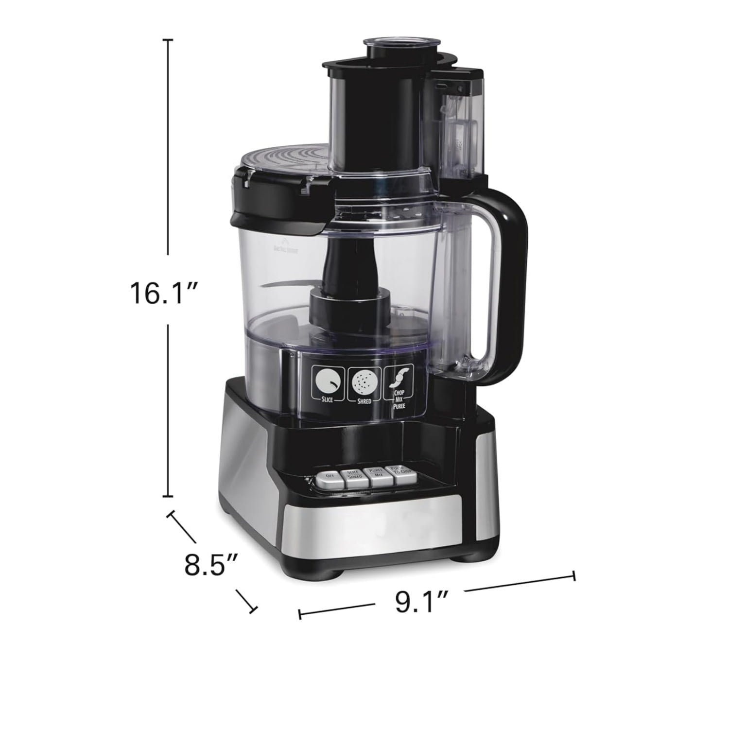 Stack & Snap Food Processor and Vegetable Chopper, BPA Free, Stainless Steel Blades, 12 Cup Bowl, 2-Speed 450 Watt Motor, Black