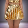 thumbnail image 2 of oqasdz Women's Fashion Solid Color Dazzling Leather Pleated A Line Skirt Stage Nightclub High Waist Fashion Slim Loose Short Skirt, 2 of 3