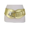 thumbnail image 4 of Women Silver Hook Buckle Gold Faux Leather Waist Hip Elastic Belt S M, 4 of 11