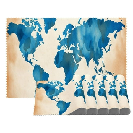 

Placemats Set of 4 Non Slip Washable Table Placemats Blue Retro World Map