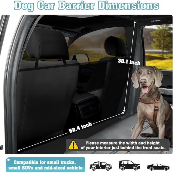 Mixsuper Dog Car Barrier, 52.4" Wide, Car Divider for Midsized Pickup, Midsized SUV and Car, One-Piece Escape-Proof Back Seat Mesh Dog Car Net Barrier Black