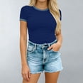 thumbnail image 5 of Kinrui Short Sleeve Fitted T-Shirts for Women Denim Patchwork Trim Casual Summer Tops Blue M, 5 of 6