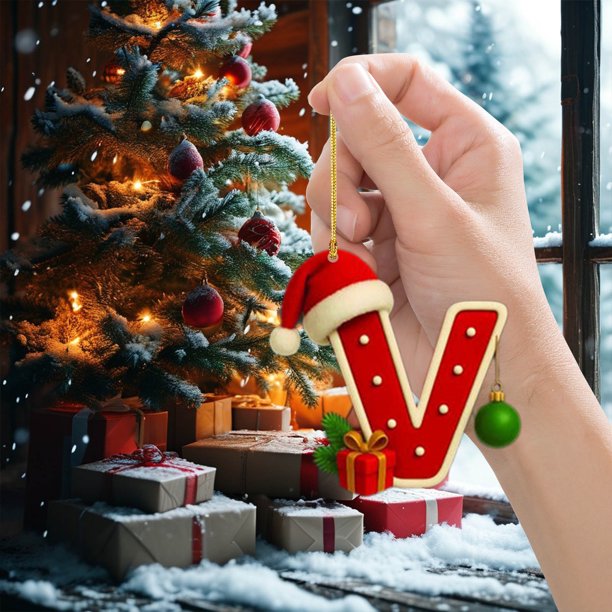 Colgante de Acrílico 2D para Árbol de Navidad | Adorno con Iniciales de 26 Letras | Decoración Navideña de Doble Cara para Regalos Familiares y Fiestas | Adornos Colgantes Personalizados para Árbol d