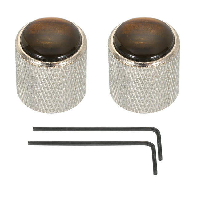 Uxcell Guitar Bass Dome Knobs Amber Top 6mm Silver Metal Volume Tone Control with Inner Hexagon Spanner 2 Pack