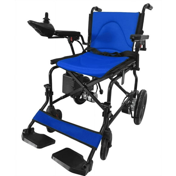 Fauteuil Roulant Électrique Léger - Alliage d'Aluminium Tout-Terrain 12 Mi Longue Portée Fauteuil Roulant Polyvalent pour Adultes Aînés et Personnes Âgées - Bleu