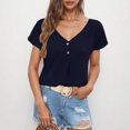thumbnail image 5 of Olyvenn Women's V Neck Summer Tops Casual Loose Fit Henley Shirts Button Down T Shirts Tunics Solid Color Basic Tee Shirts Dark Blue L, 5 of 8