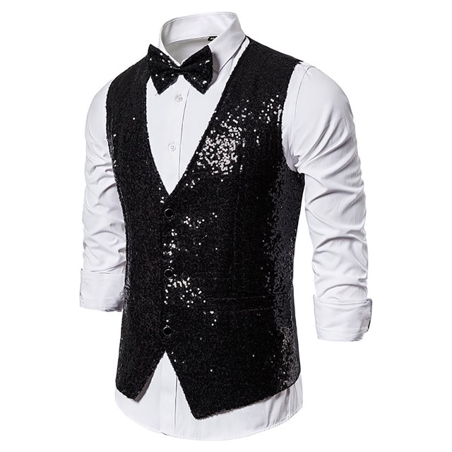 Men's Autumn And Winter Fashion Personality Sequins Casual Vest Jacket