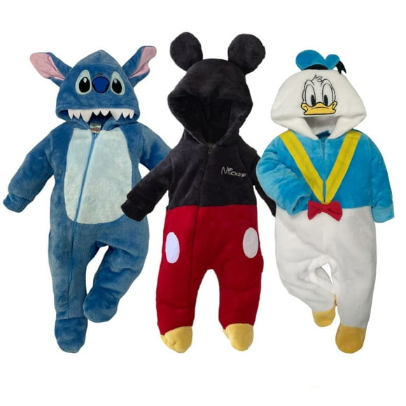 Kit 3 Mamelucos con Gorro Bordado Disney Stitch, Mickey Mouse, Donald Disney KitB413