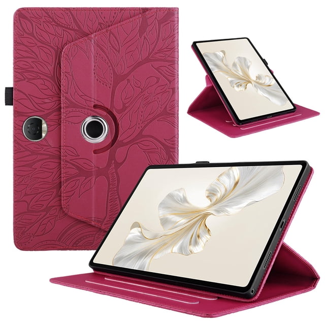 Housse Rotative 360 pour Huawei Honor Pad 9 2024 Étui Arbre Embossé Funda pour Honor Pad 9 12 1 Housse de Tablette HEY2-W09 HEY2-W19 Rouge Honor Pad 9
