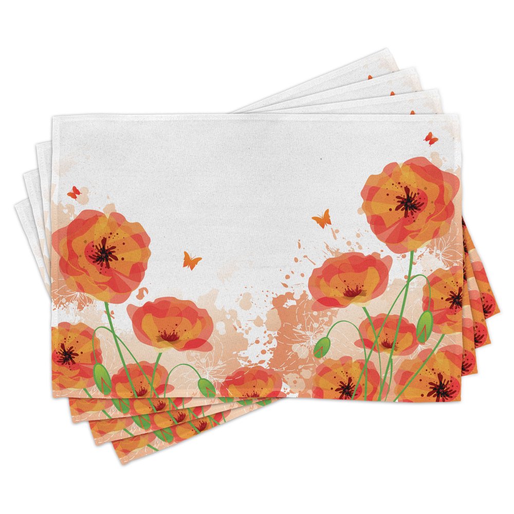 Poppy Placemats Set of 4 Digital Watercolors Design of Poppy Authentic