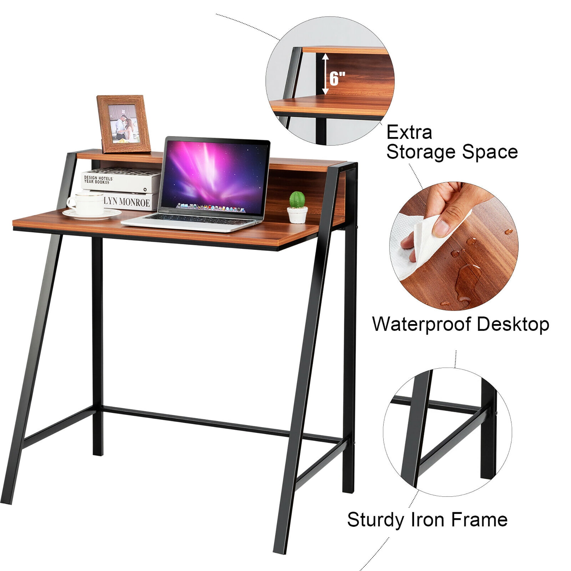 Costway 2 Tier Computer Desk PC Laptop Table Study Writing Home