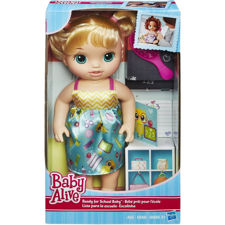 Baby Alive C2695 READY FOR SCHOOL BABY: Brown Hair Baby Doll, School-Themed  Dress, Doll Accessories Include Notebook & Brush, Doll For 3-Year-Old