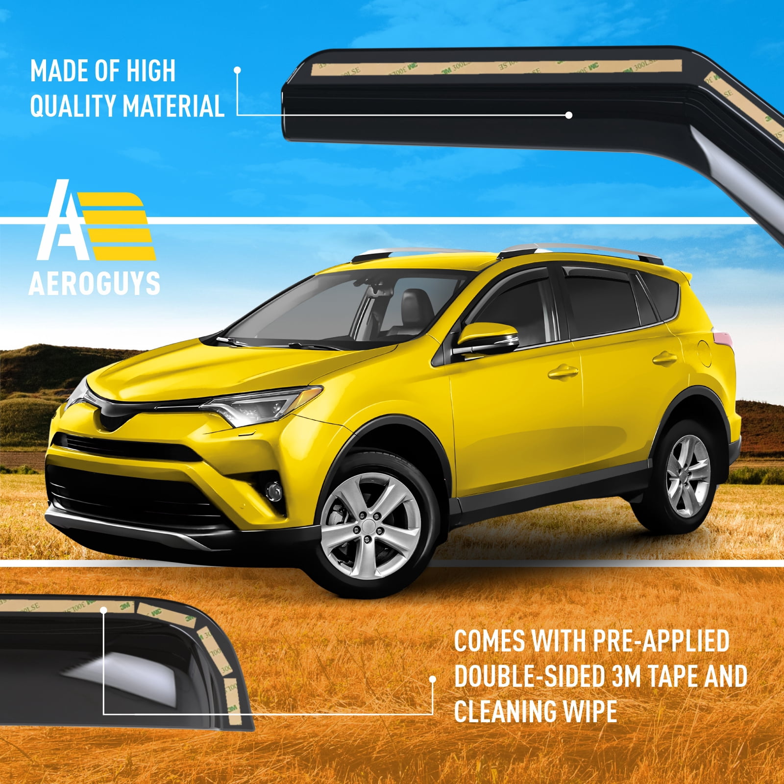 AEROGUYS In-Channel Window Deflectors Extra Durable Window Visors Rain Guards Fit for Toyota RAV4 2013-2018, Sun Visors, Wind Vent Visors, Car Accessories- 4pcs. AG0538