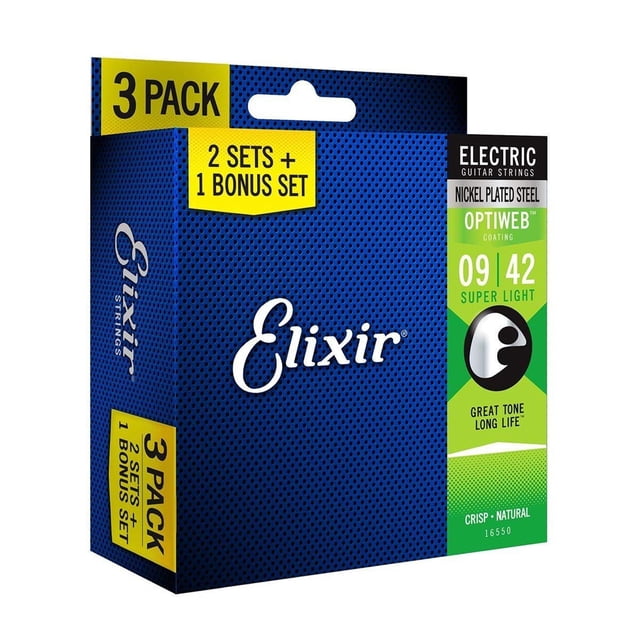 Cuerdas para Guitarra Eléctrica ELIXIR Paquete de 3 Sets 16550 OPTIWEB