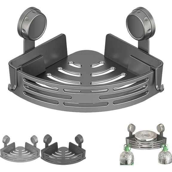 No-Drill Bathroom Corner Shelf, 2026 New Suction Cup Corner Shower Shelf, Waterproof Easy Install Storage Rack for Kitchen Bathroom (Gray)