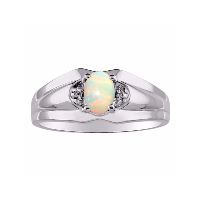 RYLOS Mens Rings Sterling Silver Classic Design 7X5MM Oval Gemstone & Diamond Opal October Birthstone Ring Size 8