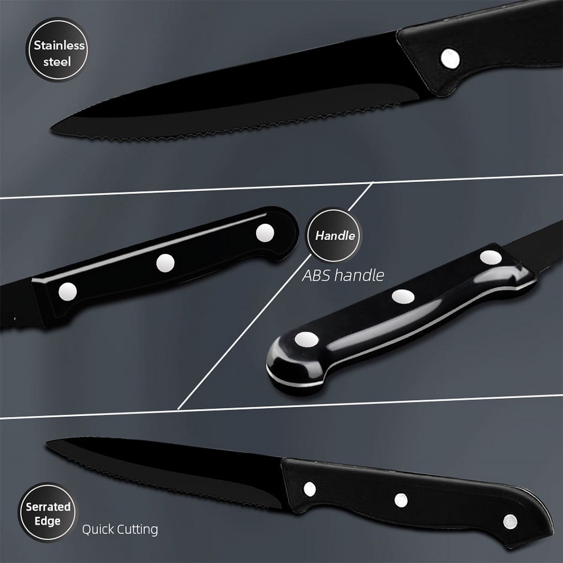 Steak Knives Set of 8,Sharp Serrated Dinner Knife Kitchen Cutting Knife for Meat Cheese Stainless Steel Black Knife Cutlery Set Dishwasher Safe